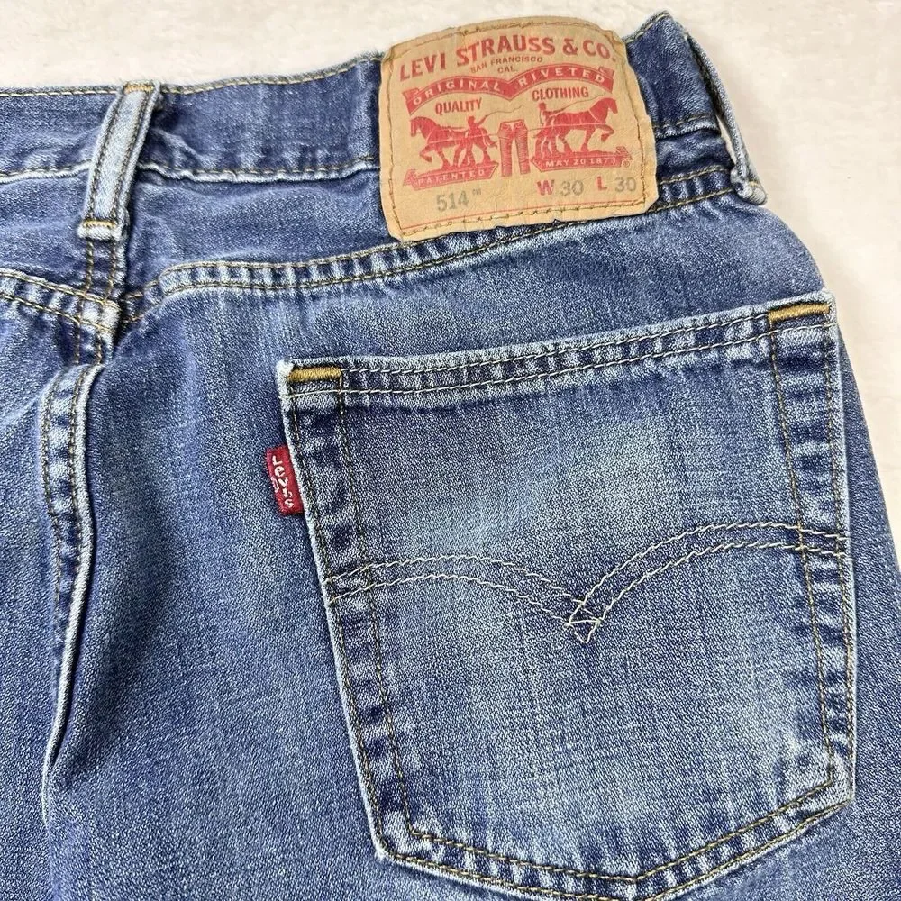 Levis 514 Jeans Mens 30x30 Blue‎ Denim Straight Measures 28x27 Casual Classic